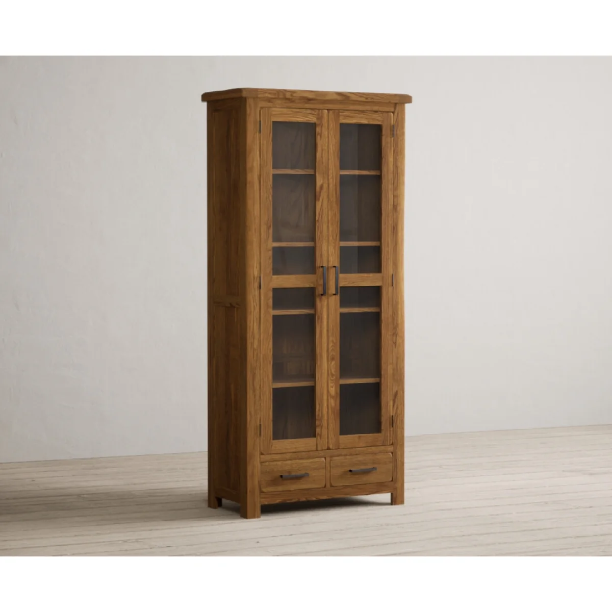 Harrogate Rustic Solid Oak Glazed Display Cabinet – image 5
