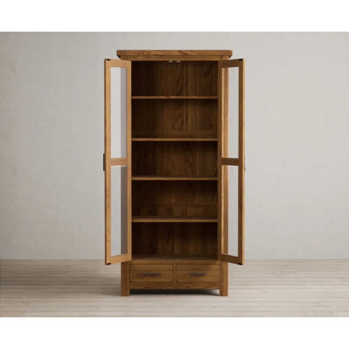 Harrogate Rustic Solid Oak Glazed Display Cabinet – image 6