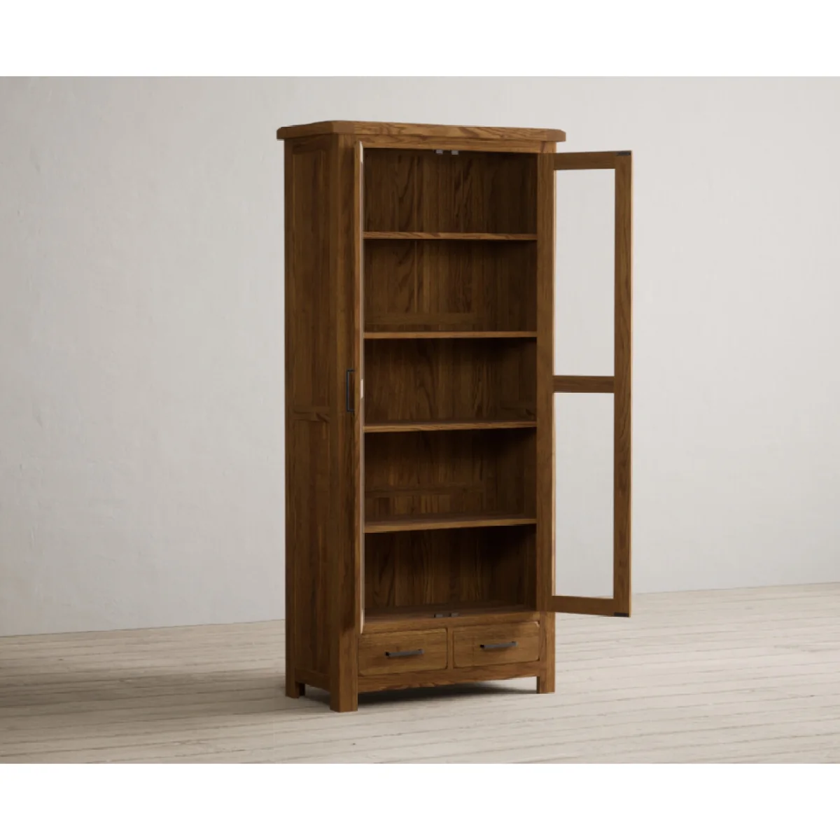 Harrogate Rustic Solid Oak Glazed Display Cabinet – image 7
