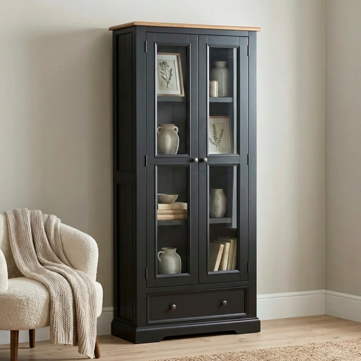 Charlton Oak and Black Painted Glazed Display Cabinet – image 2
