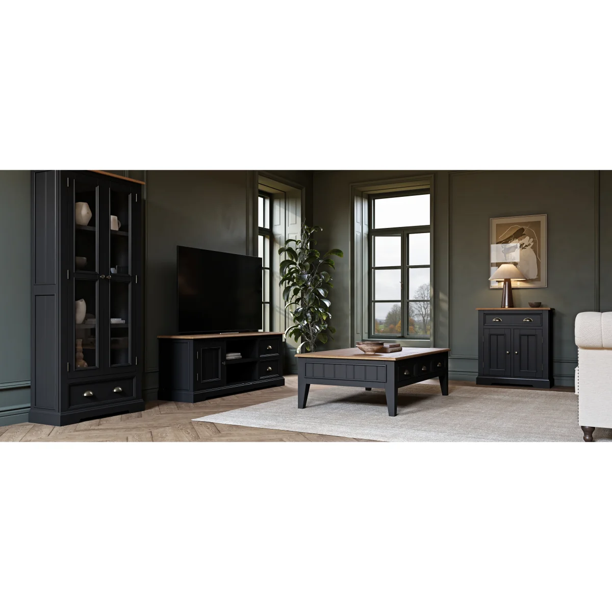 Charlton Oak and Black Painted Glazed Display Cabinet – image 11