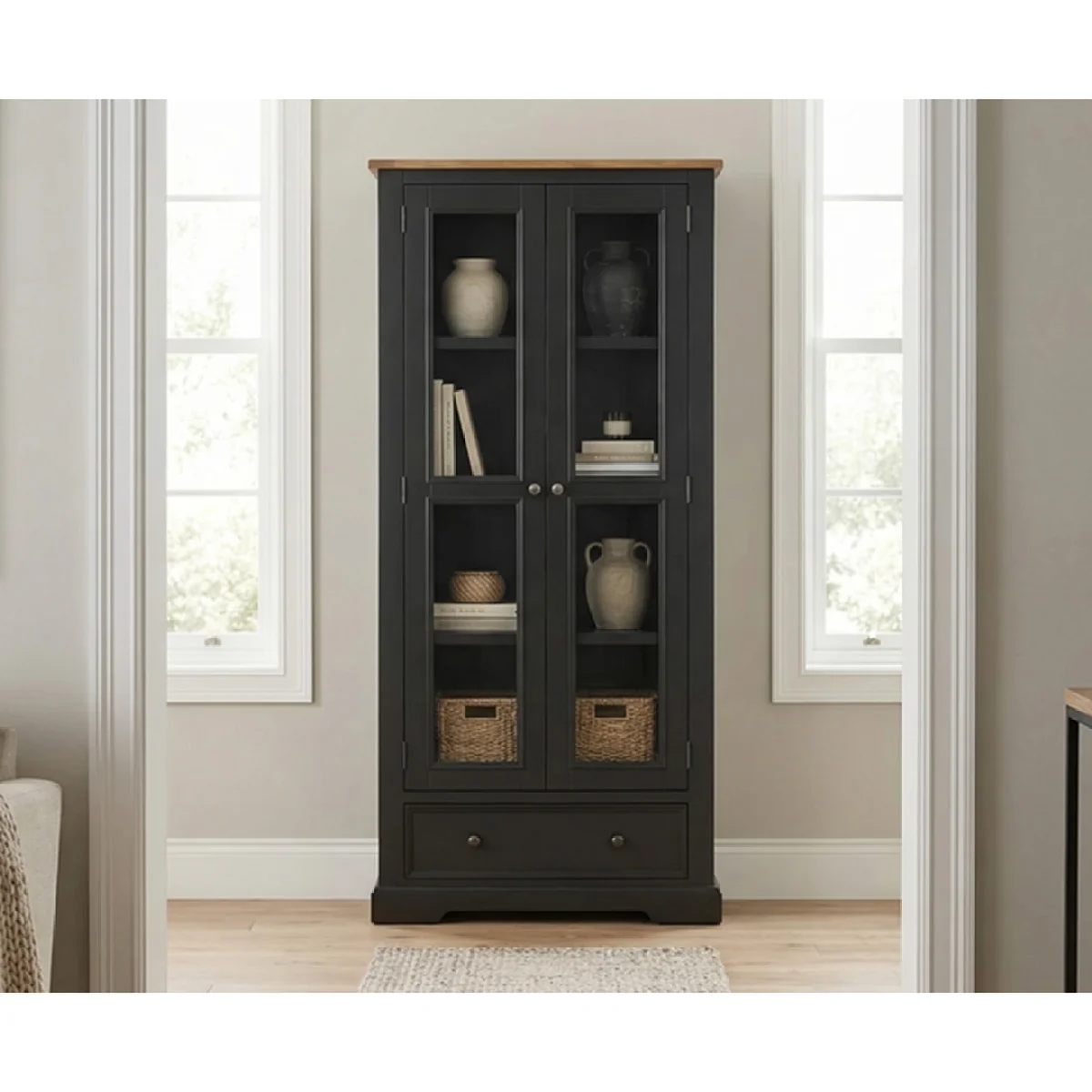 Charlton Oak and Black Painted Glazed Display Cabinet – image 3