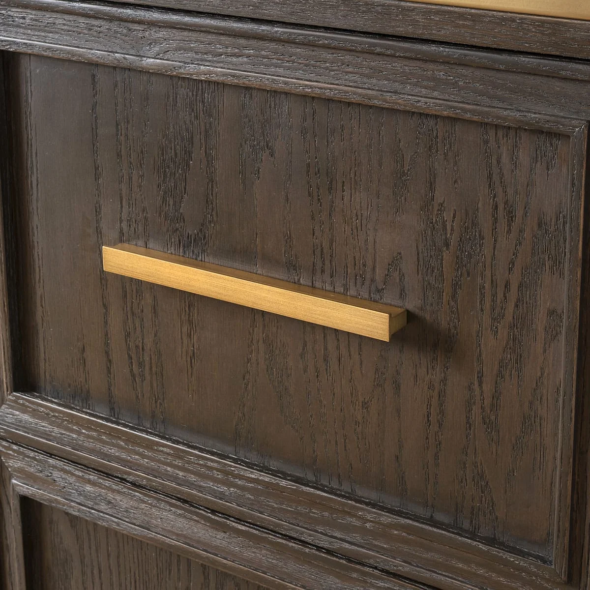 Tall Modern Bookshelf Display Unit Cabinet Brown Oak Brass 200cm – image 2