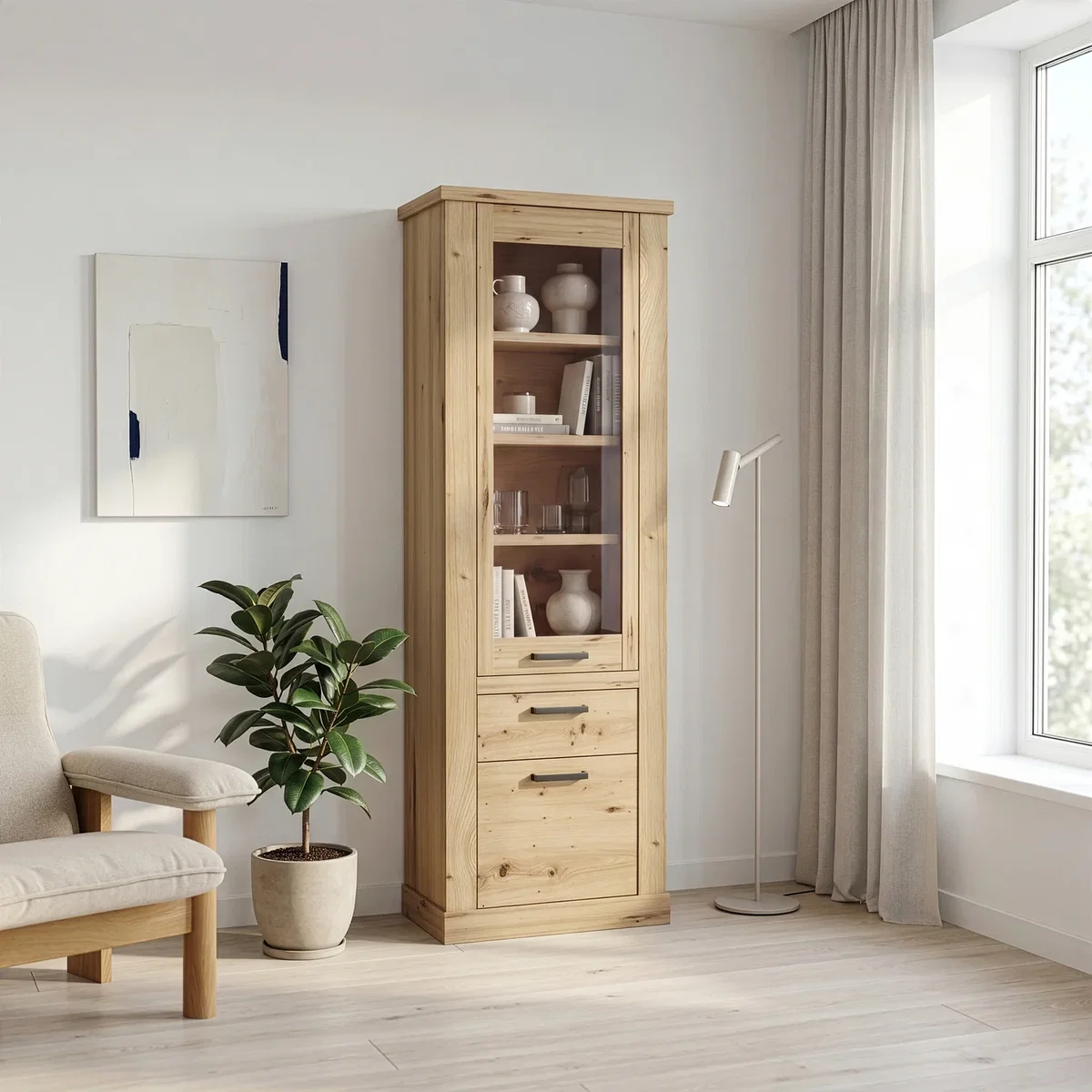 Corona Narrow Display Cabinet in Artisan Oak - Artisan Oak – image 1