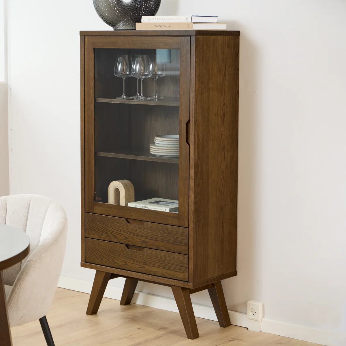 A-Line Display Cabinet with 2 Drawers and 2 Shelves - White Oak – image 2