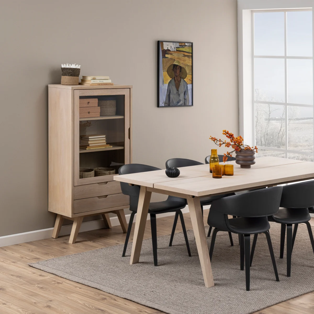 A-Line Display Cabinet with 2 Drawers and 2 Shelves - White Oak – image 10