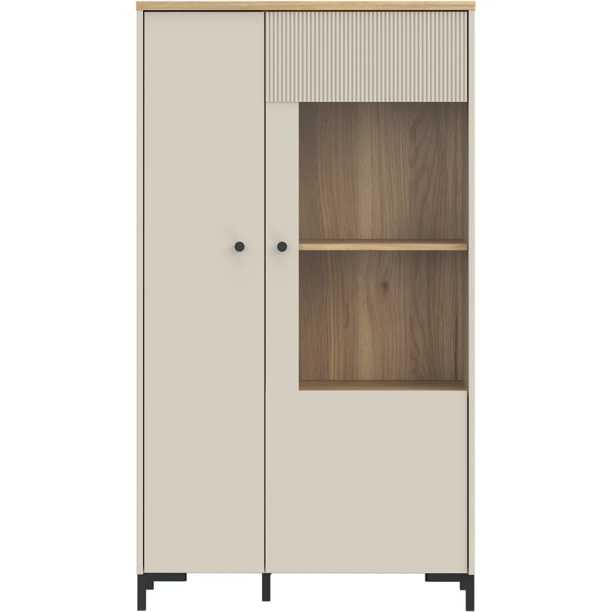 Bixbite Display Cabinet with Fluted Detail, Doors & Open Shelving in Mauvella Oak and Sand - Mauvella Oak & Sand – image 3