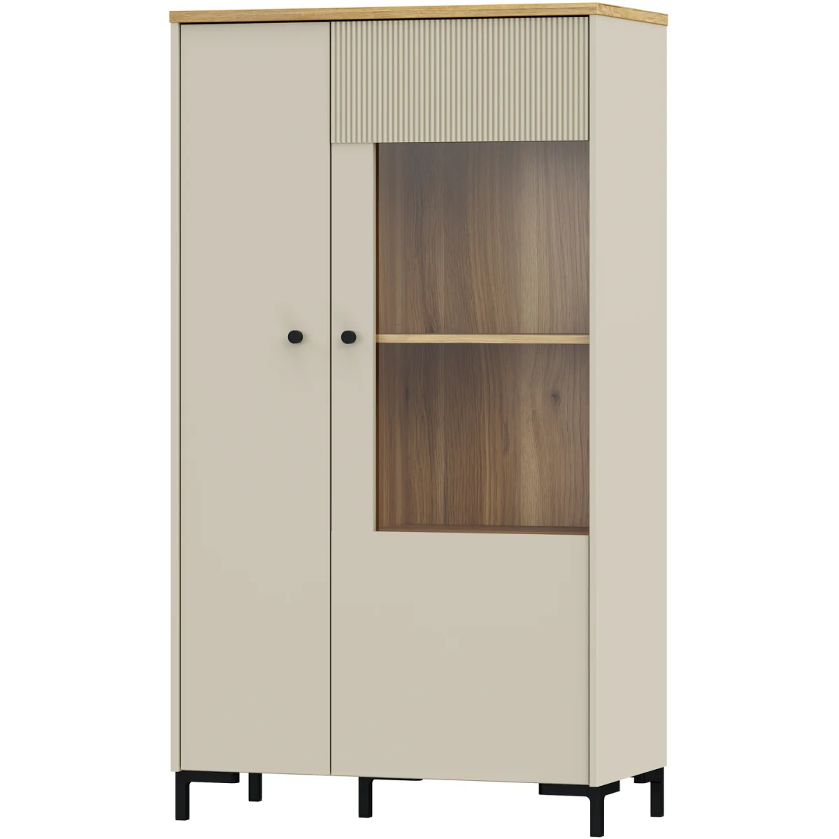 Bixbite Display Cabinet with Fluted Detail, Doors & Open Shelving in Mauvella Oak and Sand - Mauvella Oak & Sand – image 4