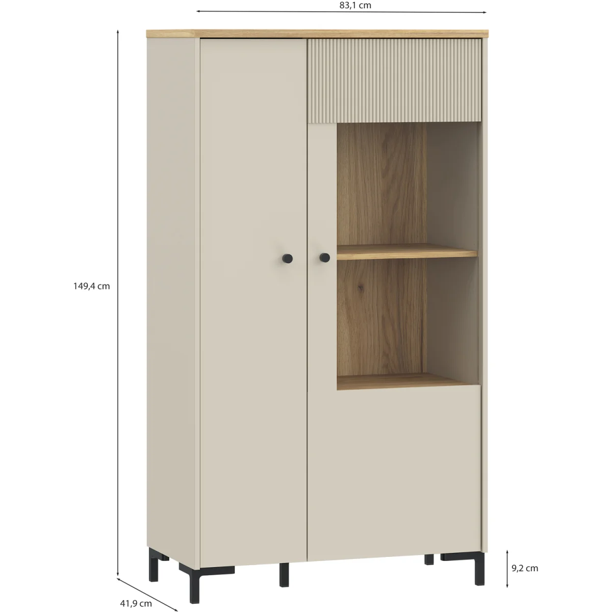 Bixbite Display Cabinet with Fluted Detail, Doors & Open Shelving in Mauvella Oak and Sand - Mauvella Oak & Sand – image 7