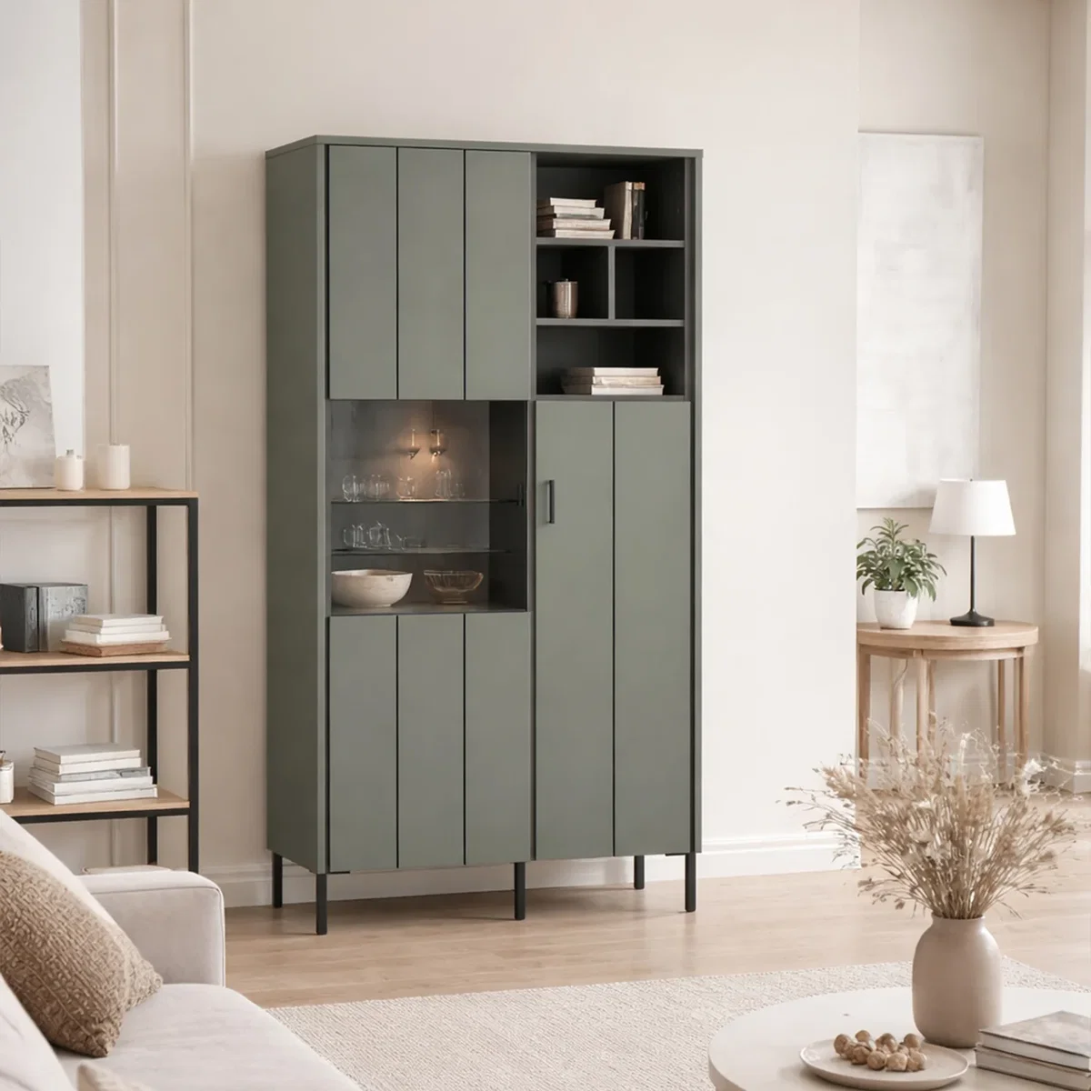 Arundel 2 Door Display Cabinet in Green/Grey - Green – image 1