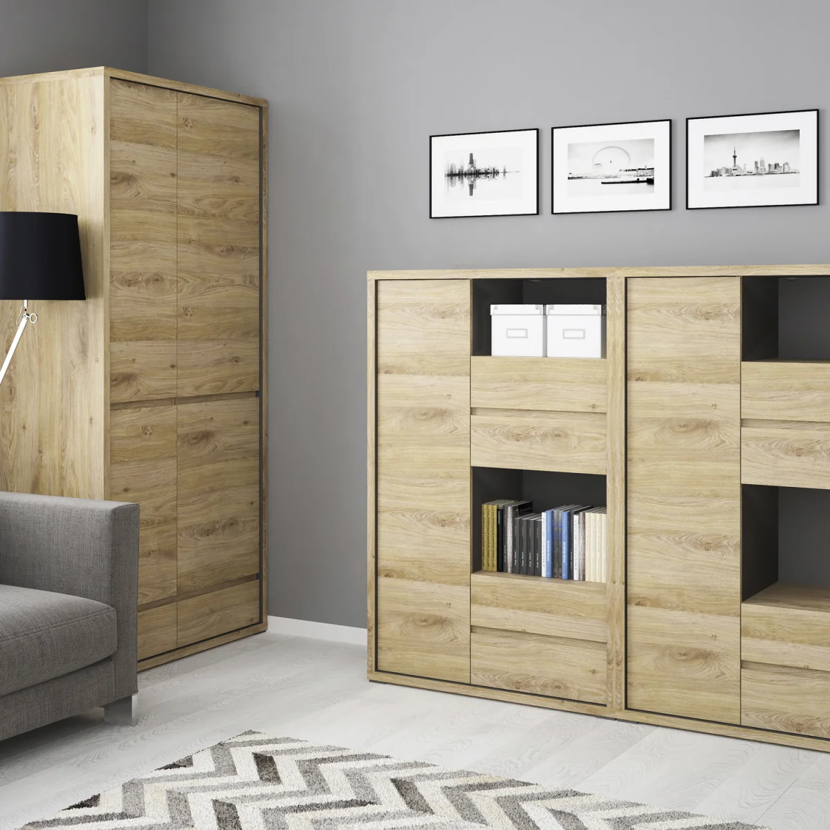 Shetland 1 Door 4 Drawer Display Cabinet - Oak – image 2
