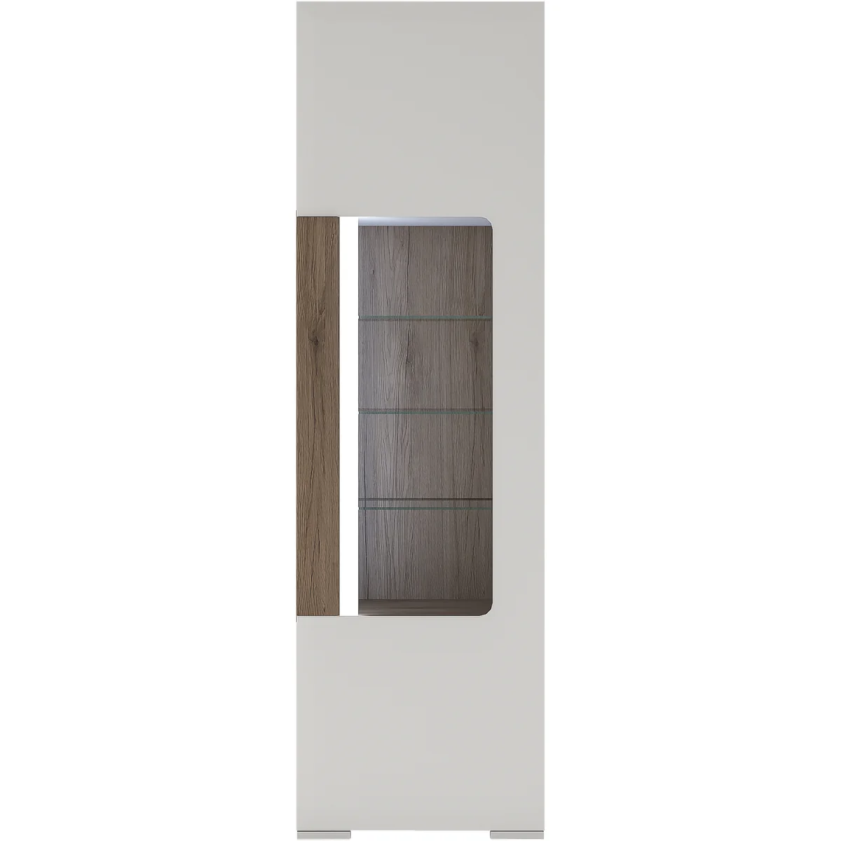 Toronto Tall Narrow Glazed Display Cabinet with Internal Shelves (inc. Plexi Lighting) - White & Oak – image 6