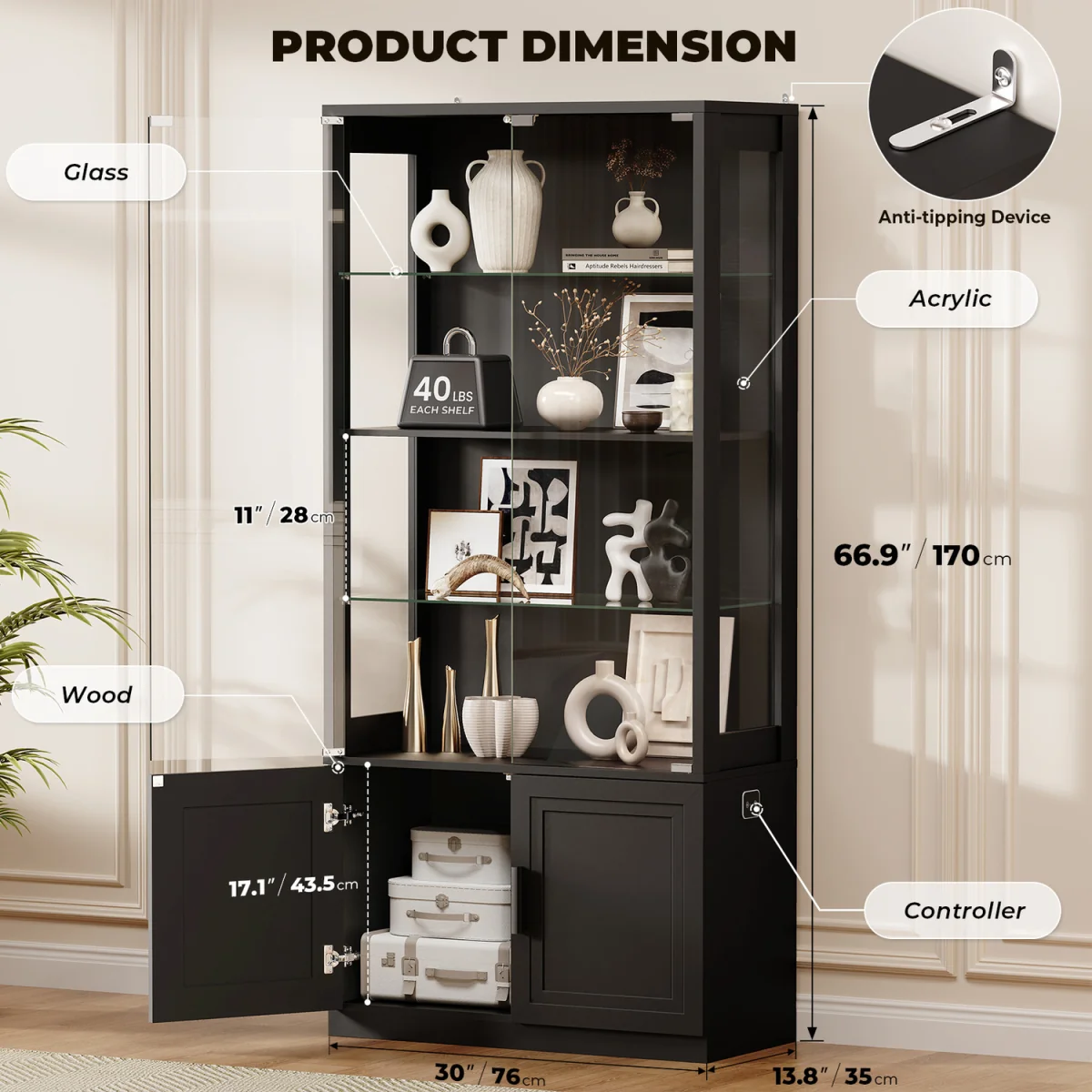 BROTTAR 67" Display Cabinet with Glass Doors - Black – image 4