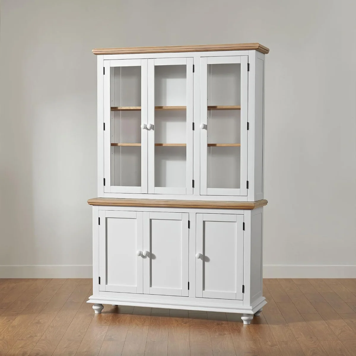 Shire White Glass Door Display Cabinet with Pale Oak Top - White – image 2