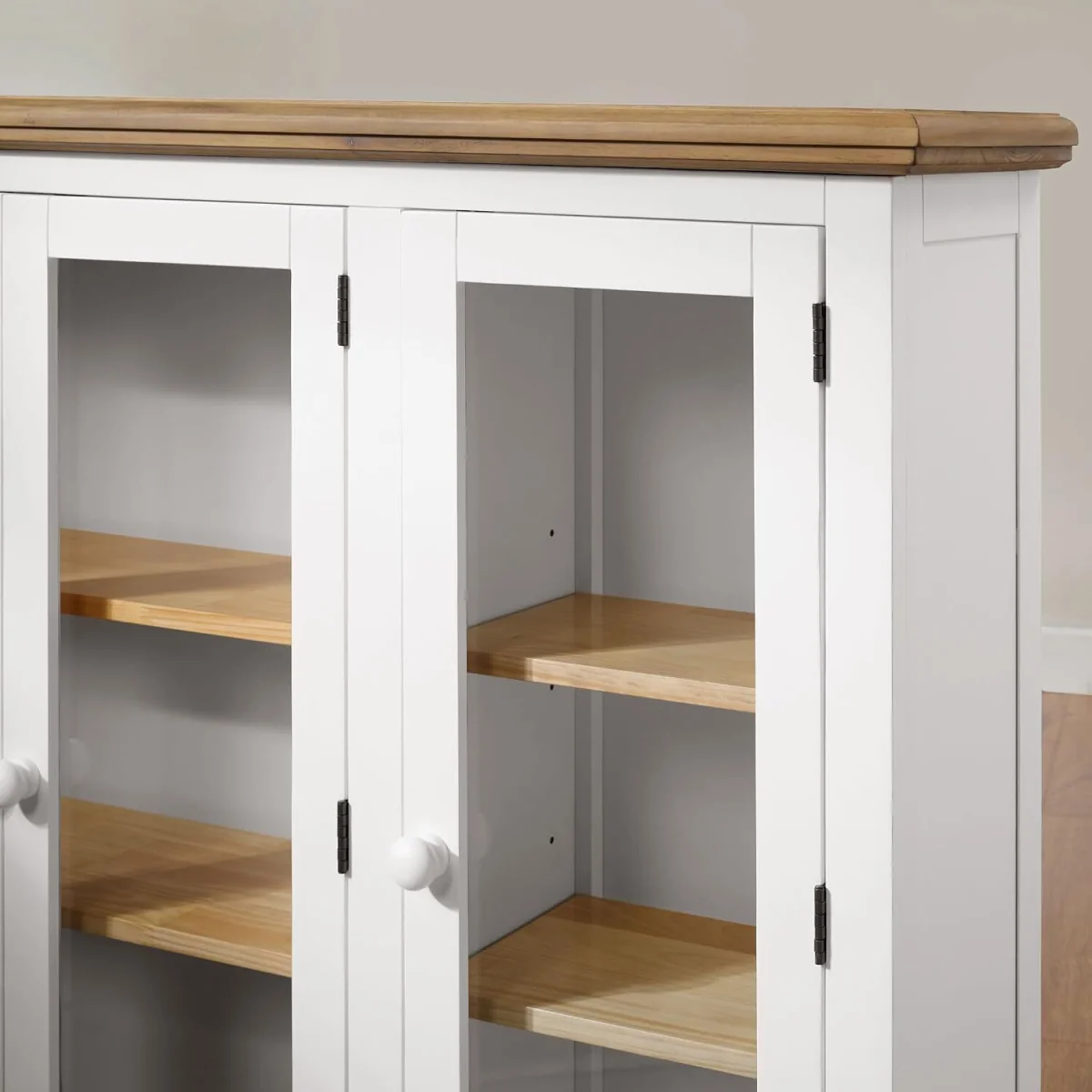 Shire White Glass Door Display Cabinet with Pale Oak Top - White – image 4