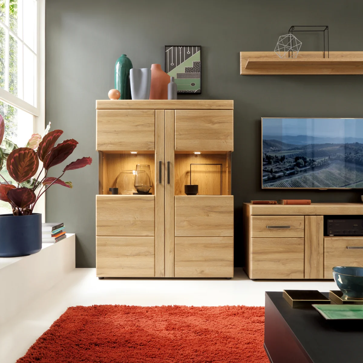 Cortina Low Wide 2 Door Display Cabinet in Grandson Oak - Grandson Oak – image 2