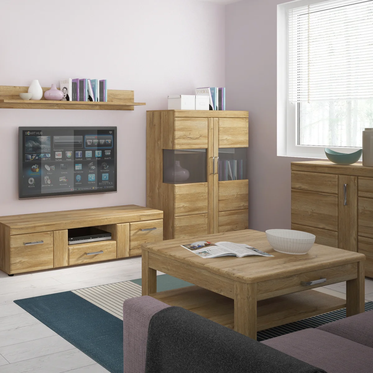 Cortina Low Wide 2 Door Display Cabinet in Grandson Oak - Grandson Oak – image 4
