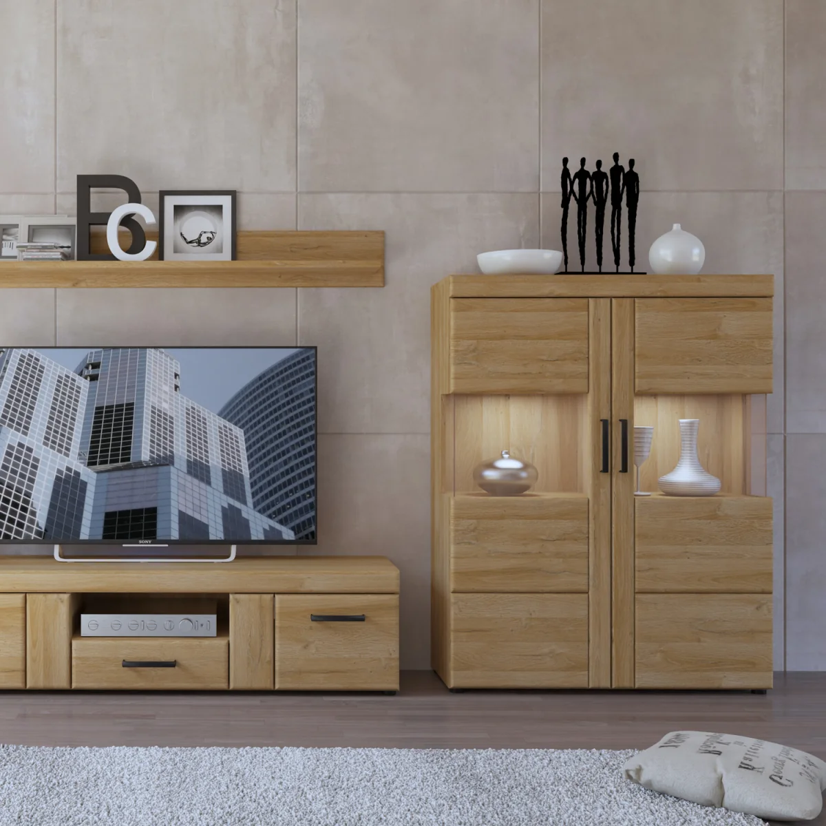 Cortina Low Wide 2 Door Display Cabinet in Grandson Oak - Grandson Oak – image 5