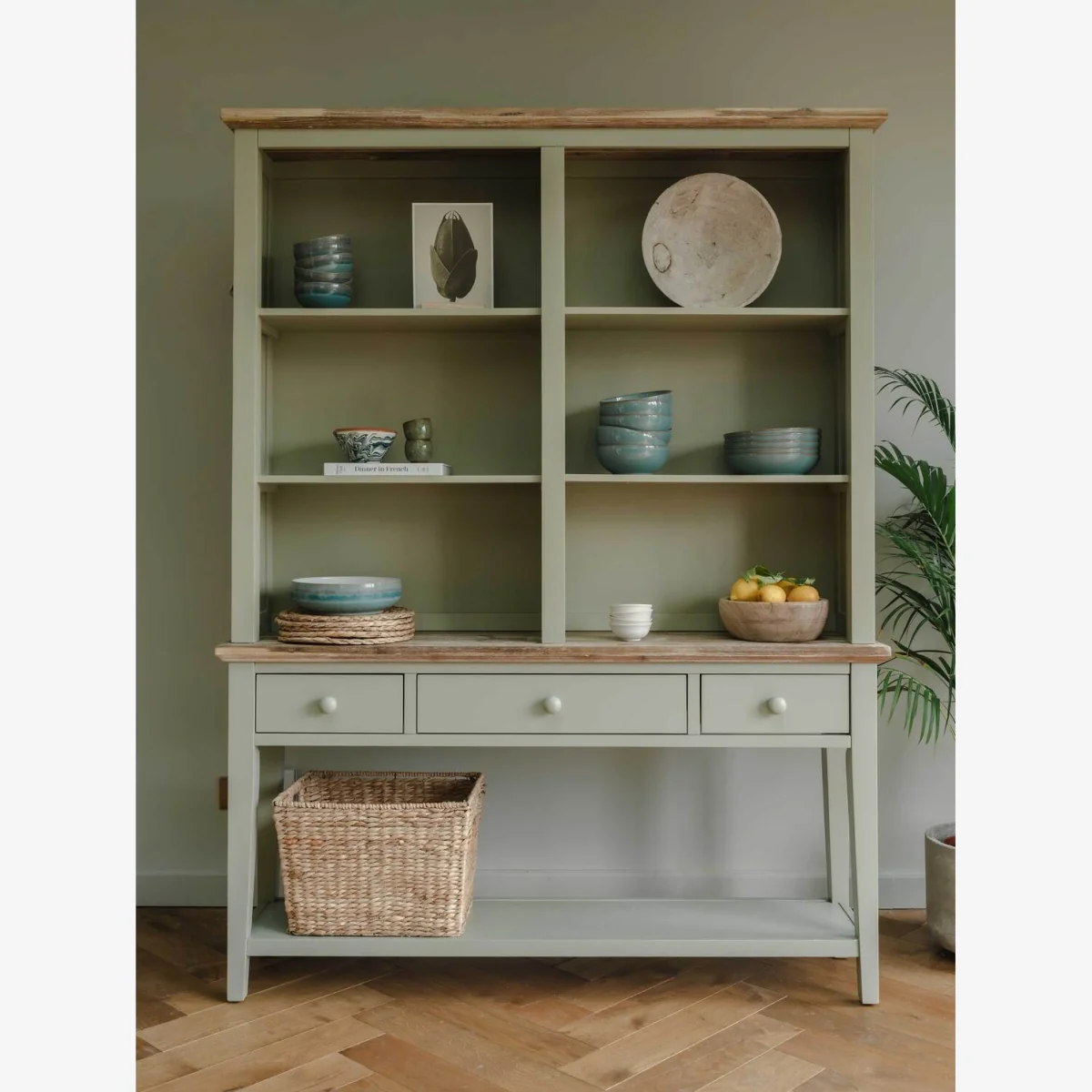 Florence Display Cabinet, Console Table and Hutch - White - Sage Green – image 1