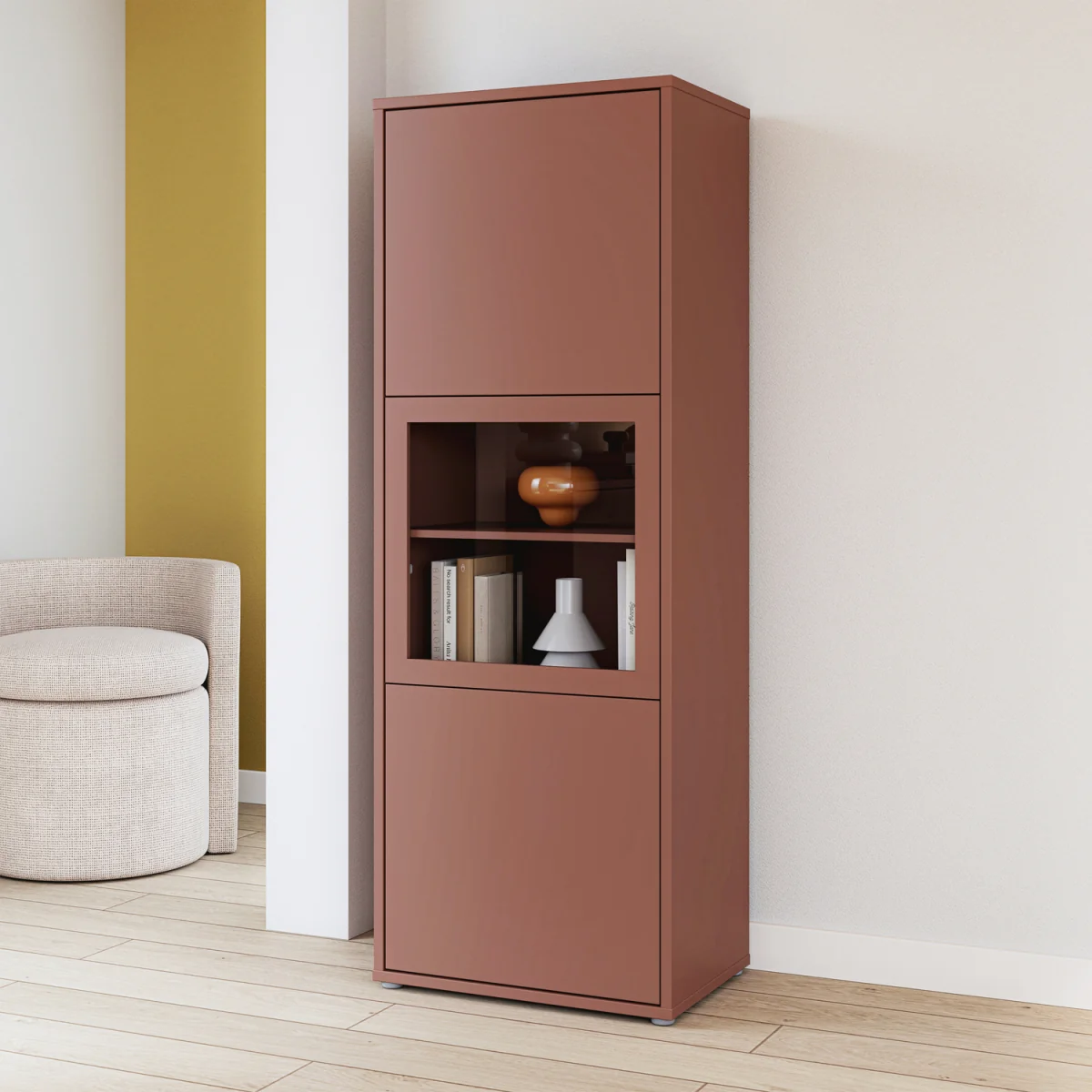 Alice Springs Narrow Display Cabinet with 3 Push-Open Doors in Sand - Sand – image 7