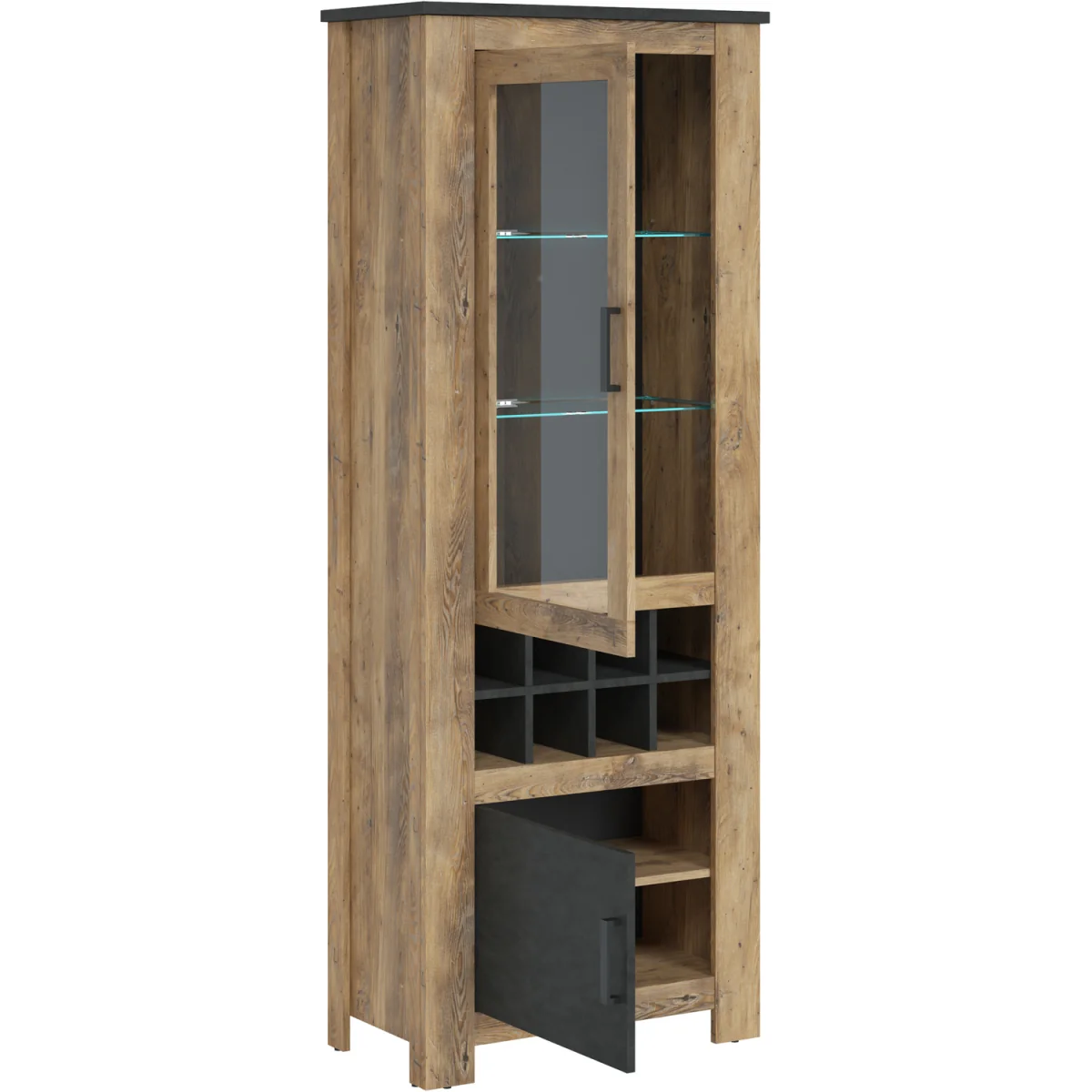 Rapallo 2 Door Display Cabinet with Wine Rack in Chestnut and Matera Grey - Chestnut & Matera Grey – image 2
