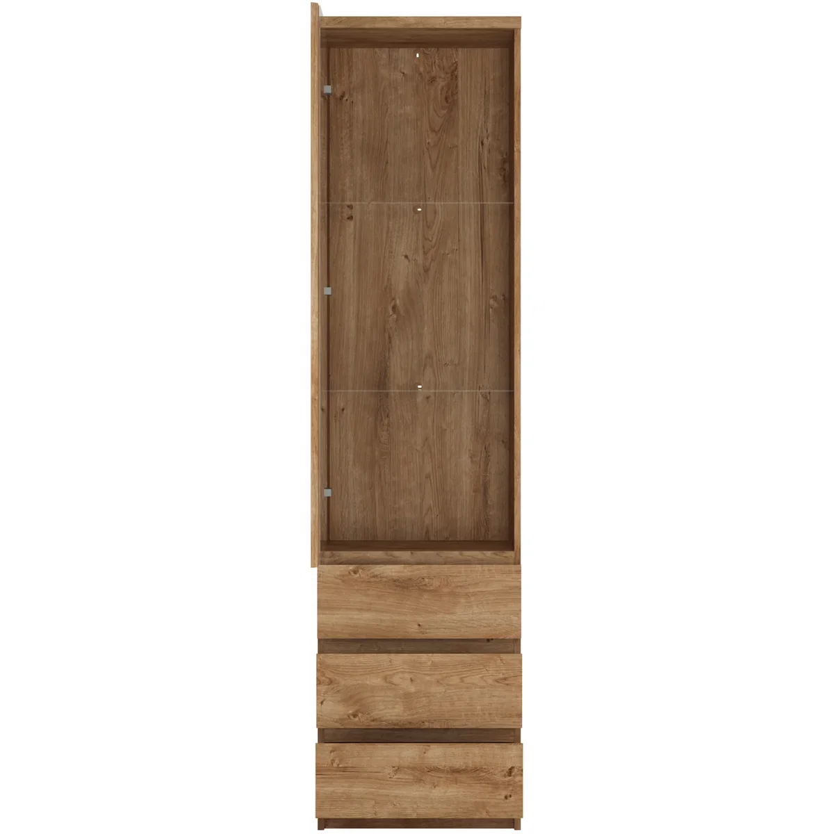 Fribo Tall Narrow 1 Door 3 Drawer Glazed Display Cabinet in Oak - Oak – image 2