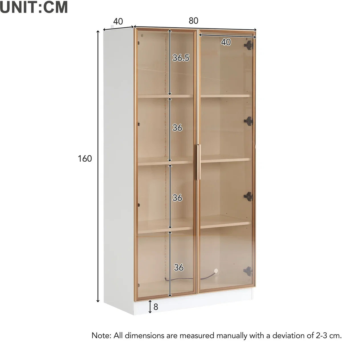 LED Display Cabinet with Tempered Glass Door and Shelves, White - White – image 6