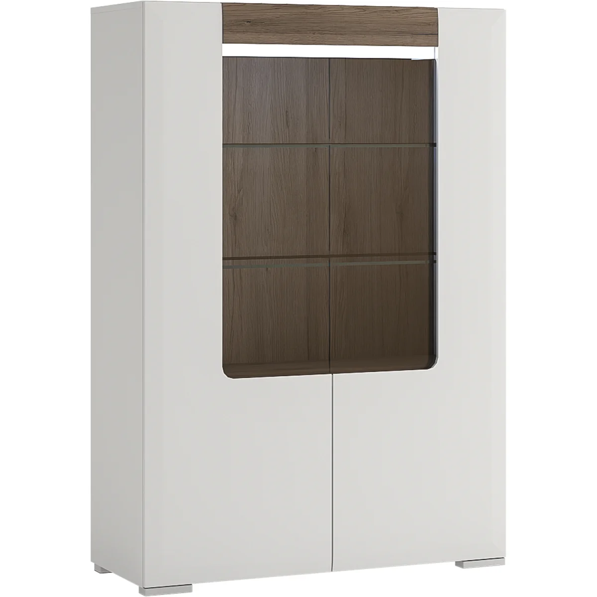 Toronto Low Glazed 2 Door Display Cabinet with Internal Shelves (inc. Plexi Lighting) - White & Oak – image 6
