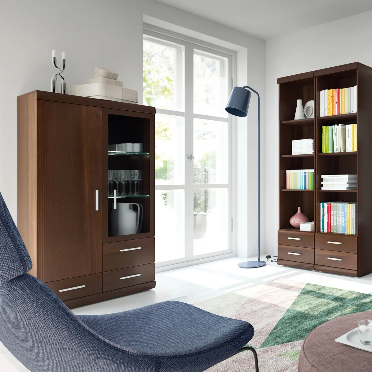 Imperial 2 Door 3 Drawer Glazed Display Cabinet in Dark Mahogany Melamine - Dark Mahogany – image 3