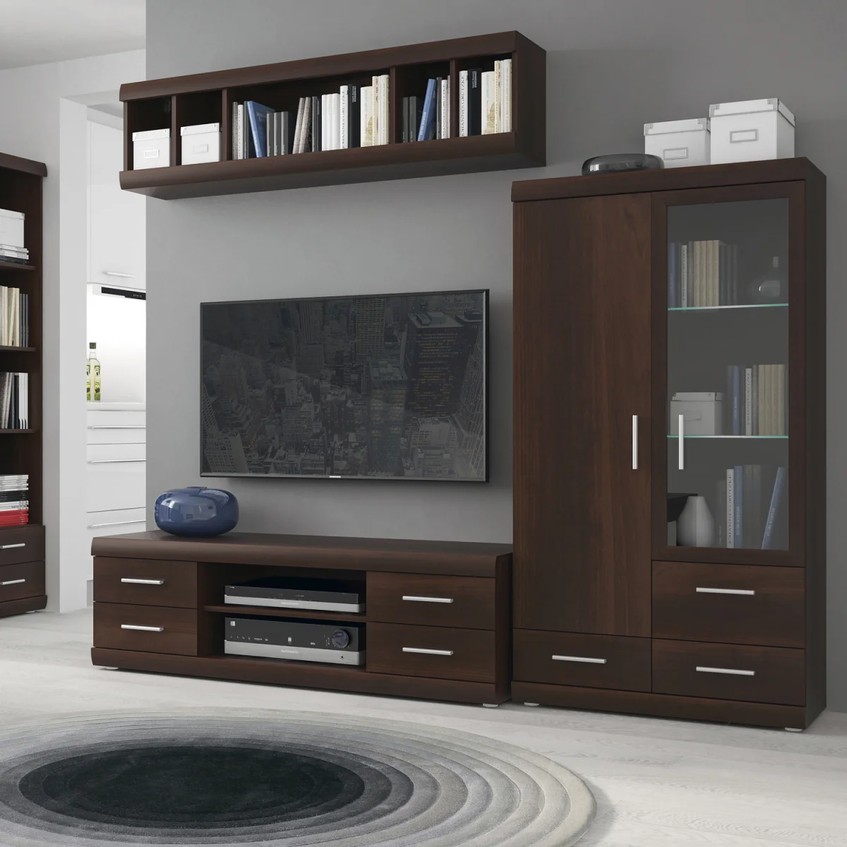Imperial 2 Door 3 Drawer Glazed Display Cabinet in Dark Mahogany Melamine - Dark Mahogany – image 4