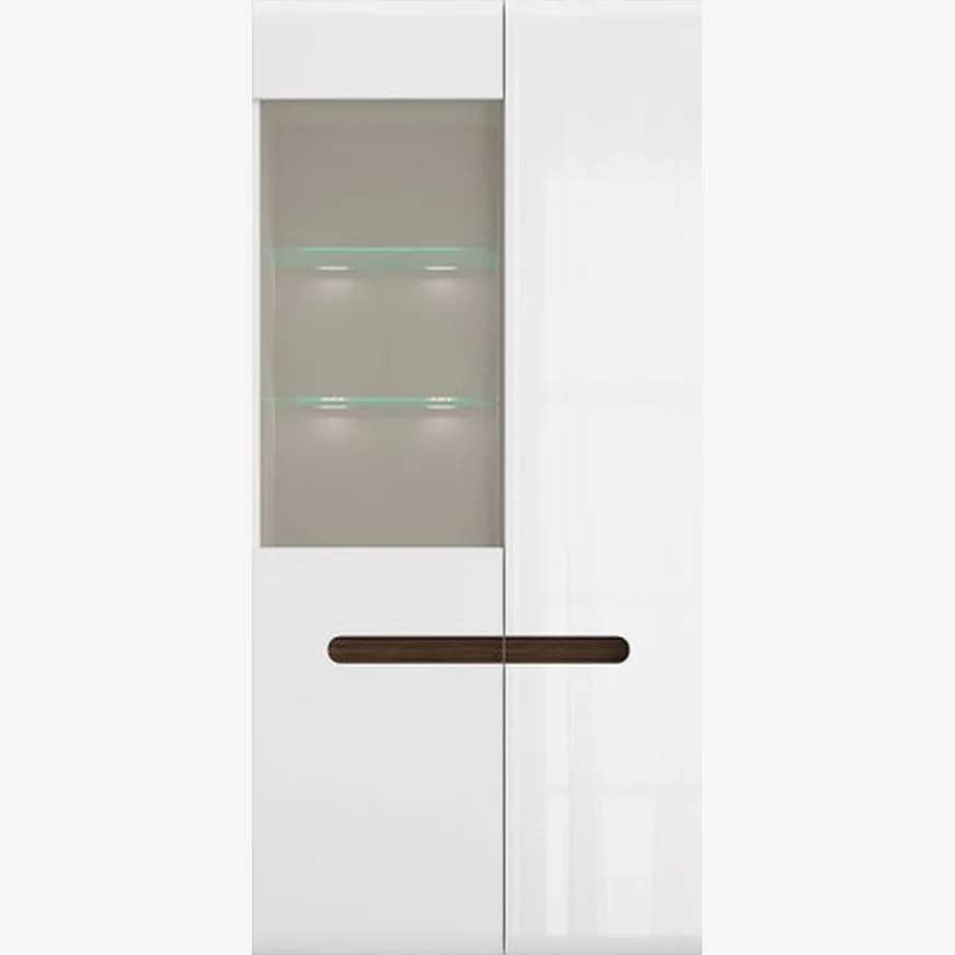 Azteca Glass Display Cabinet Showcase Unit LED Light - White High Gloss