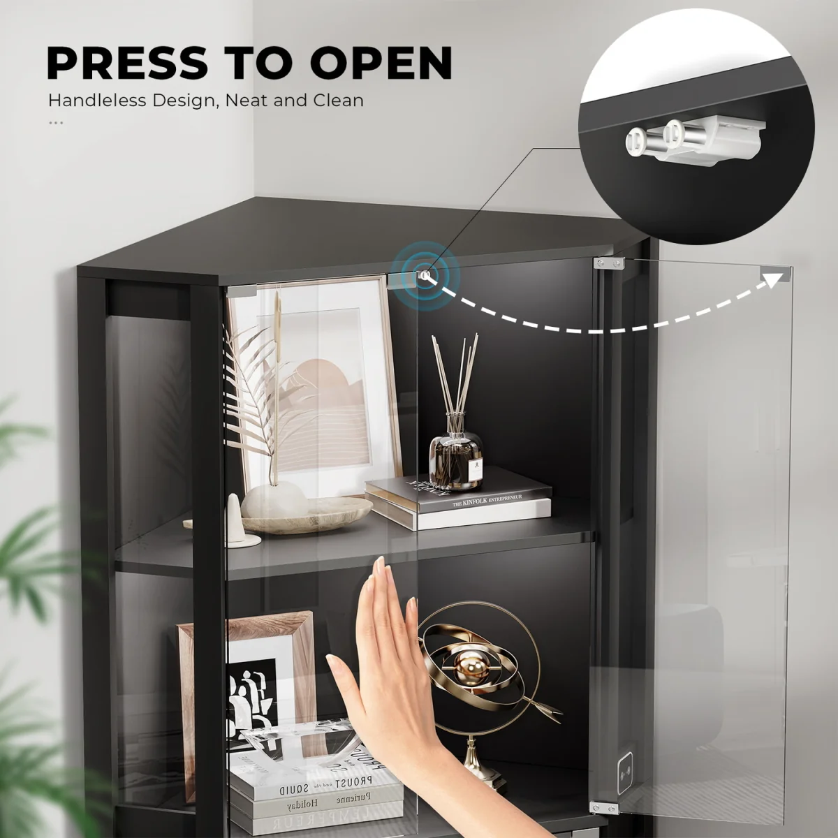 BROTTAR Corner Display Cabinets with Glass Doors and 3 Color LED Lights - Black – image 4