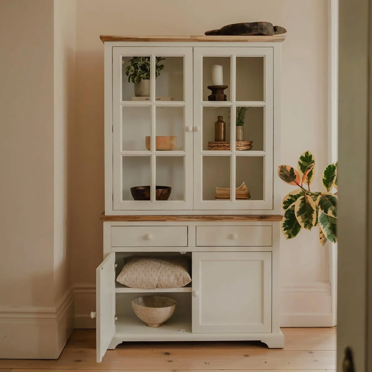 Florence Glass Door Display Cabinet with Cupboard and Drawers - Dove Grey - White – image 2