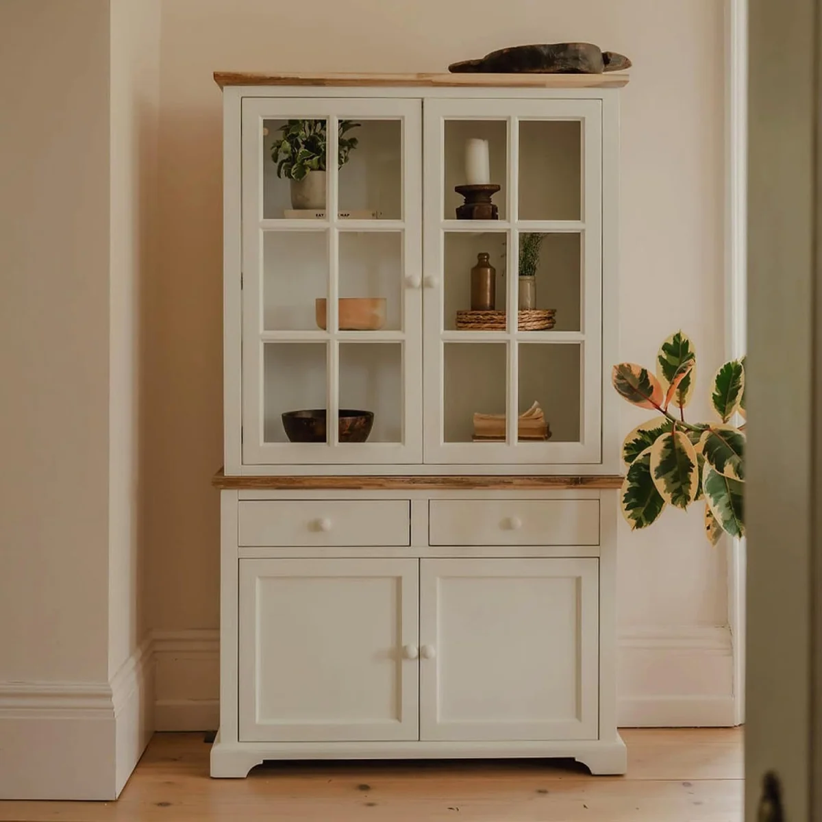 Florence Glass Door Display Cabinet with Cupboard and Drawers - Dove Grey - White – image 1