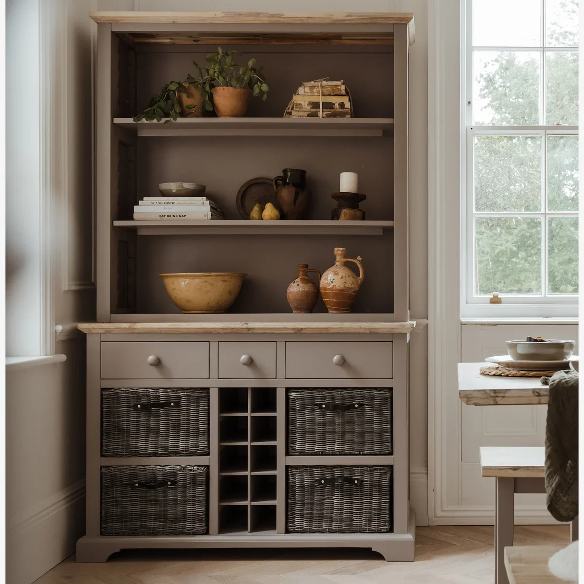 Florence Display Cabinet with Shelves, Storage Baskets, Drawers and Wine Rack - Dove Grey - Dove Grey