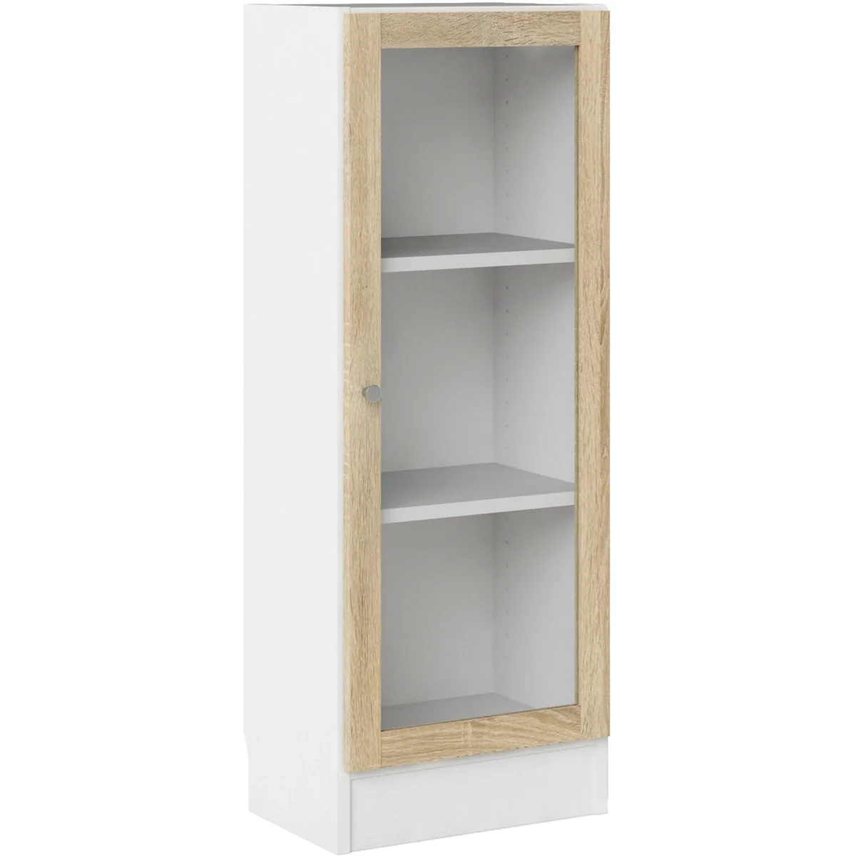 Basic Low Narrow Display Cabinet (2 Shelves) with Glass Door - White with Oak Door – image 4