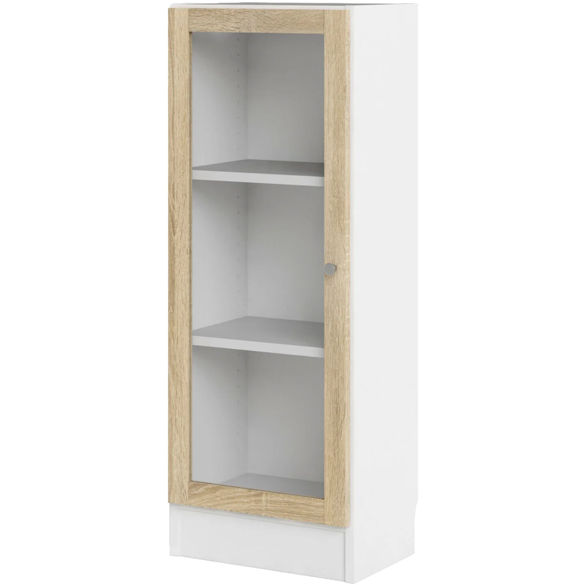 Basic Low Narrow Display Cabinet (2 Shelves) with Glass Door - White with Oak Door – image 5