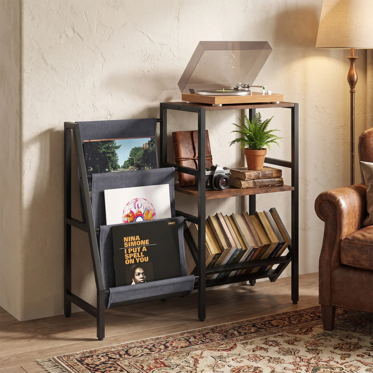 Large Industrial Turntable Table Stand with Metal Frame - Brown – image 4