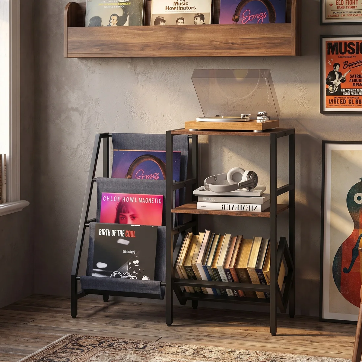 Large Industrial Turntable Table Stand with Metal Frame - Brown – image 5