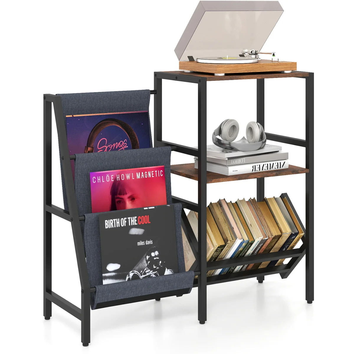 Large Industrial Turntable Table Stand with Metal Frame - Brown – image 6