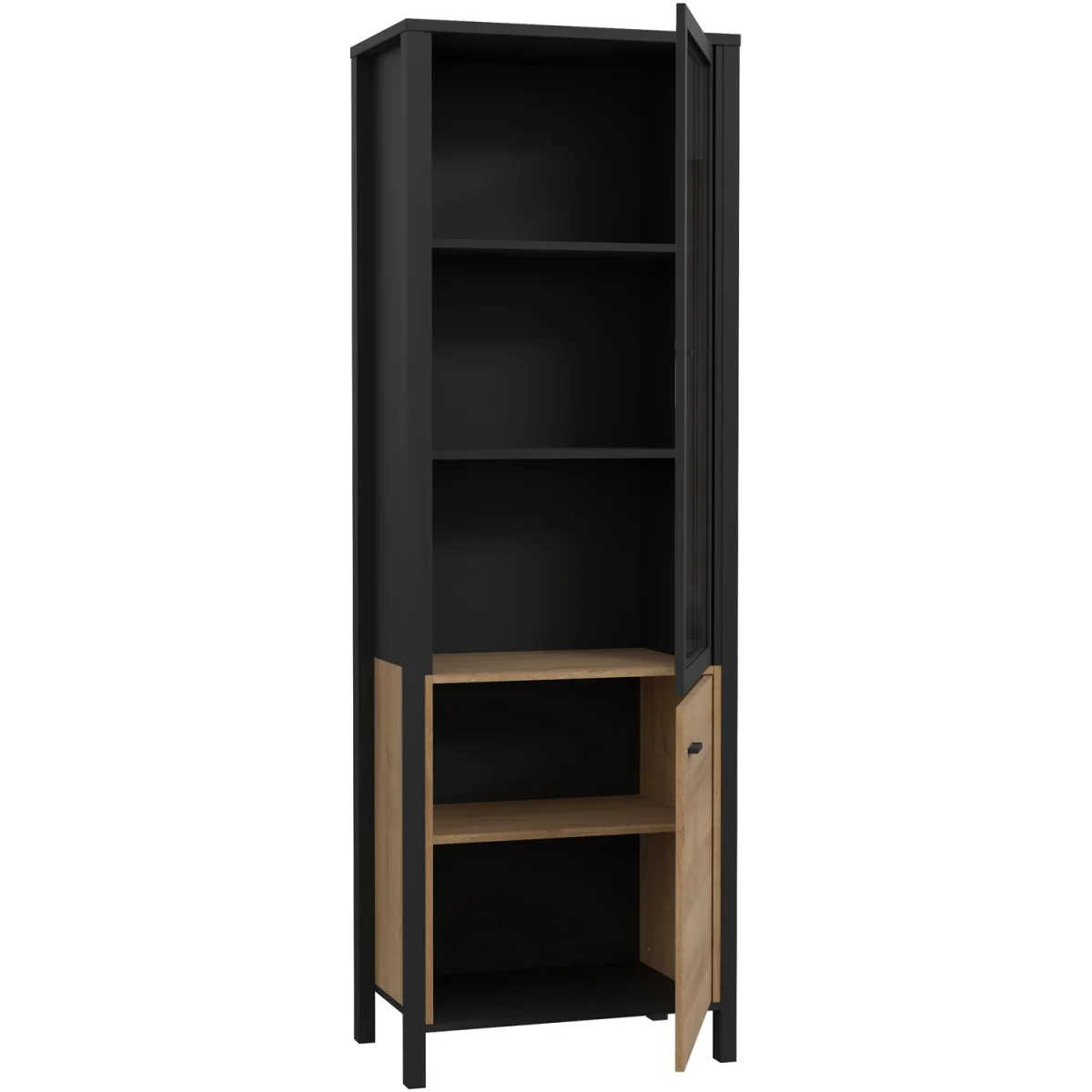 High Rock Wide Display Cabinet in Matt Black/Riviera Oak - Black & Riviera Oak – image 4