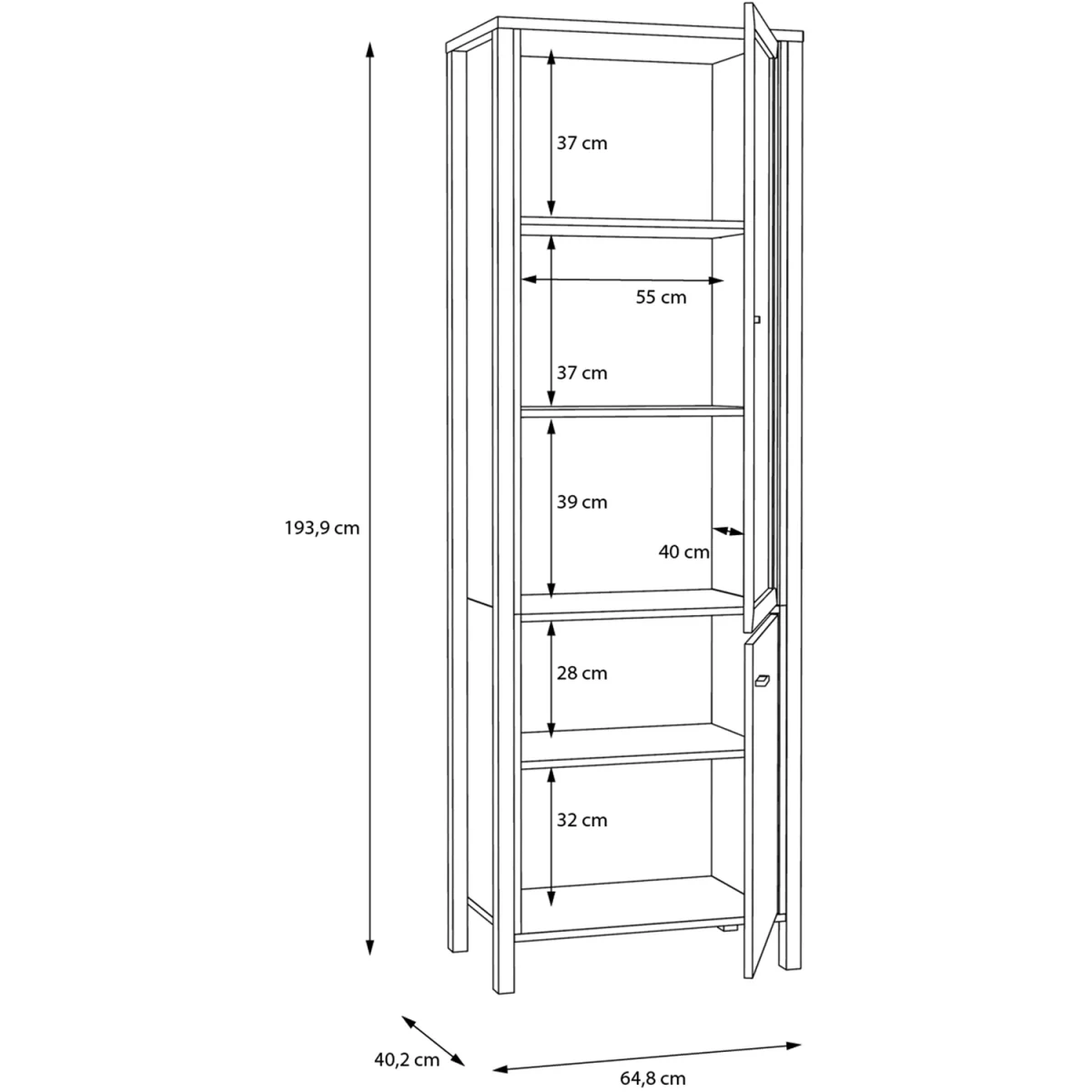High Rock Wide Display Cabinet in Matt Black/Riviera Oak - Black & Riviera Oak – image 7