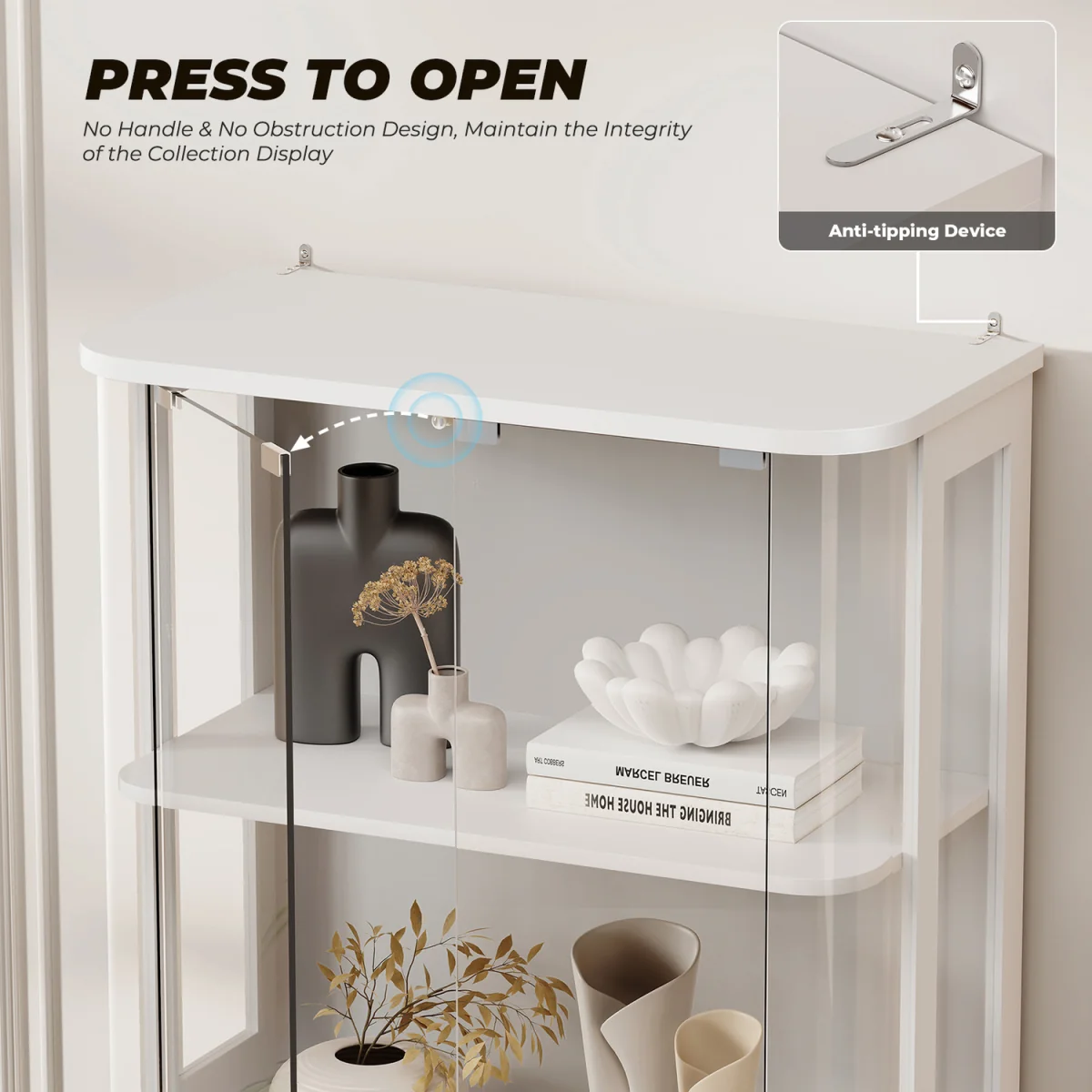BROTTAR Rounded Display Cabinet with Glass Door,White - White – image 5