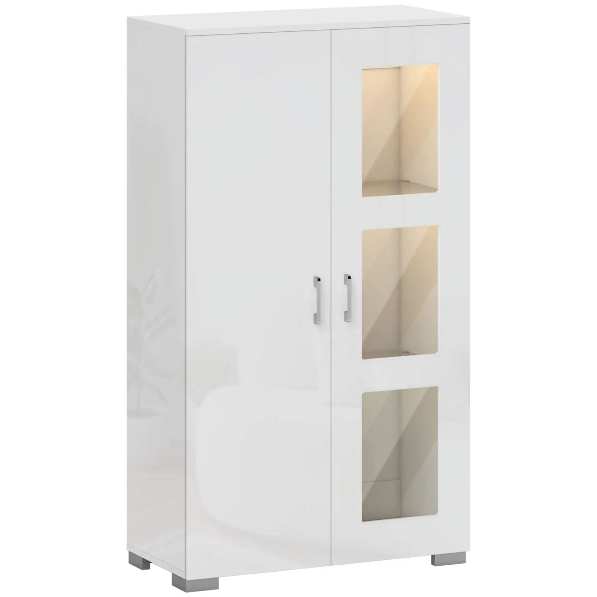 Sora Coma High Gloss and Matte White Tall Display Cabinet with LED Lighting – image 2