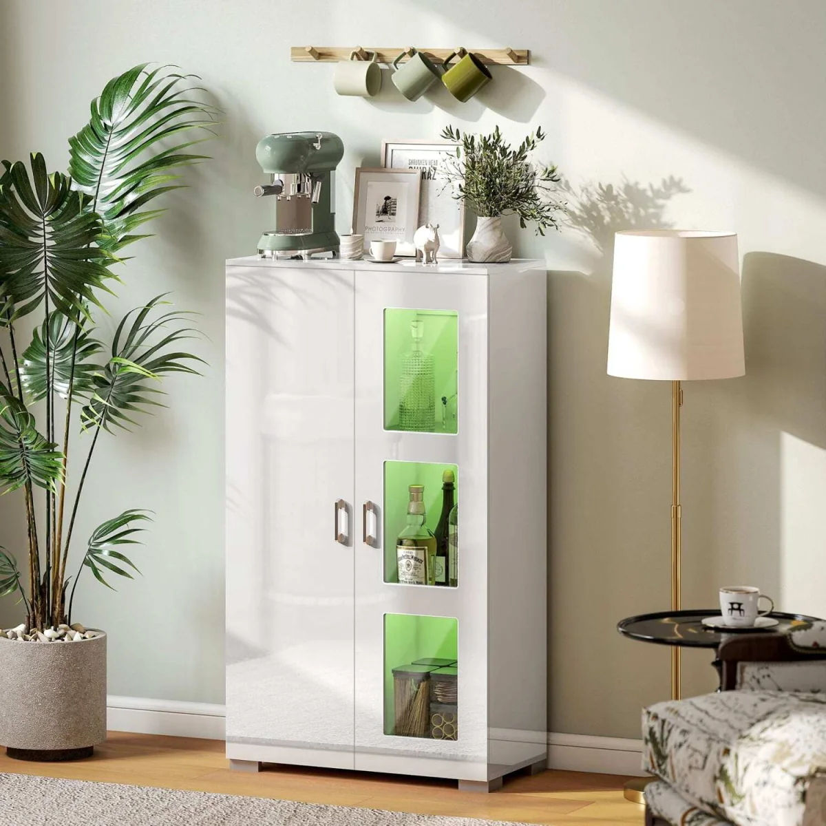 Sora Coma High Gloss and Matte White Tall Display Cabinet with LED Lighting – image 3