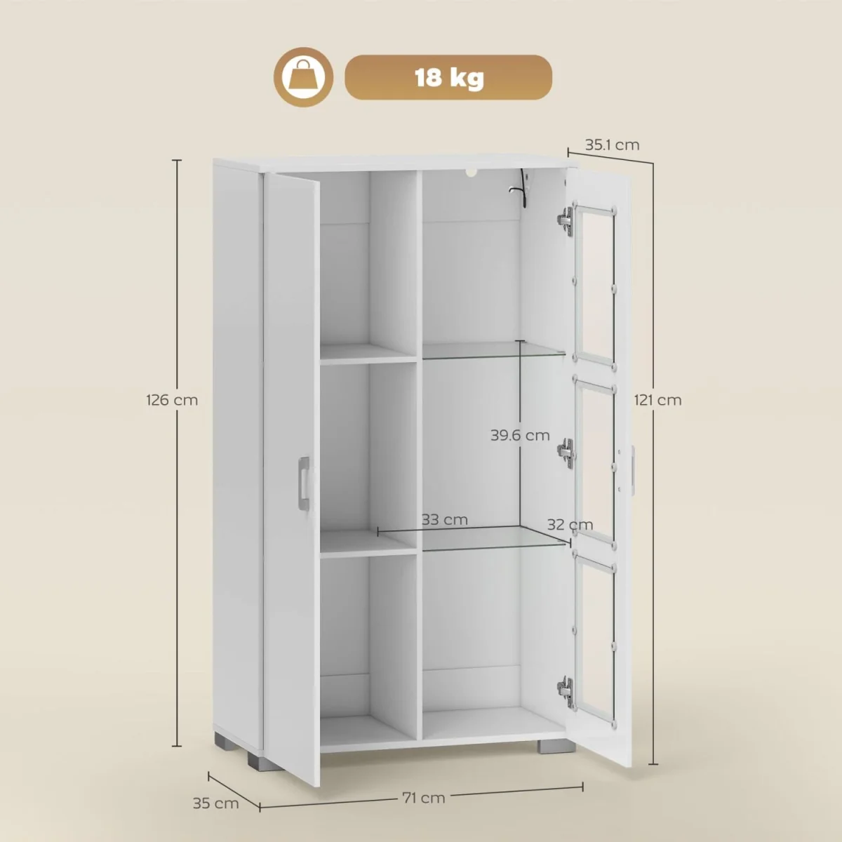 Sora Coma High Gloss and Matte White Tall Display Cabinet with LED Lighting – image 4
