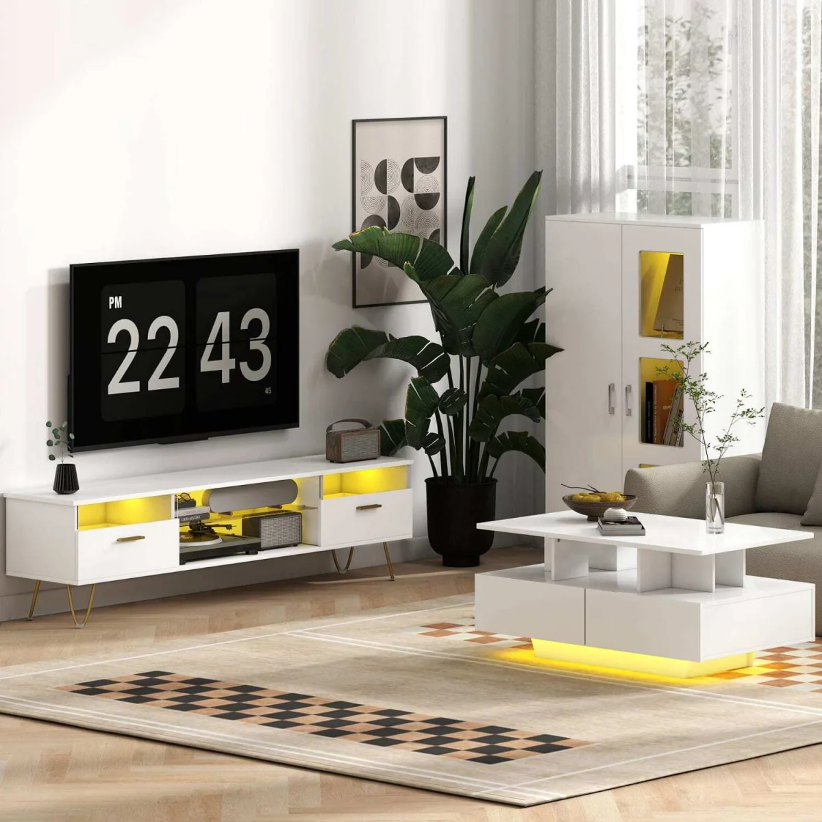 Sora Coma High Gloss and Matte White Tall Display Cabinet with LED Lighting – image 10