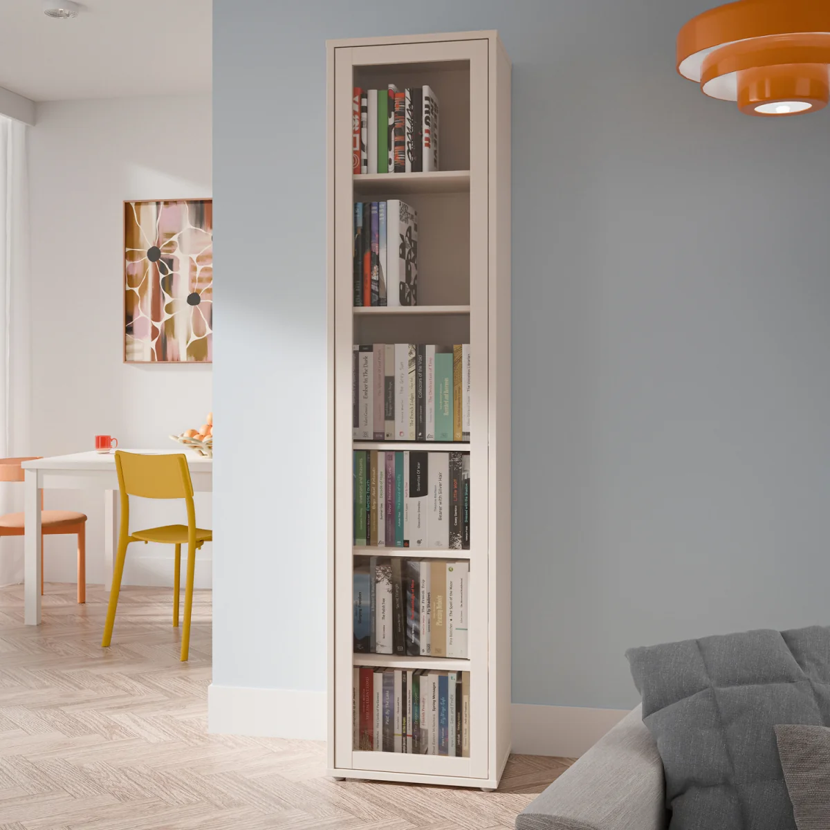 Alice Springs Slim Tall Display Cabinet with 1 Glass Door Push-Open & 5 Shelves in Sand - Sand – image 2