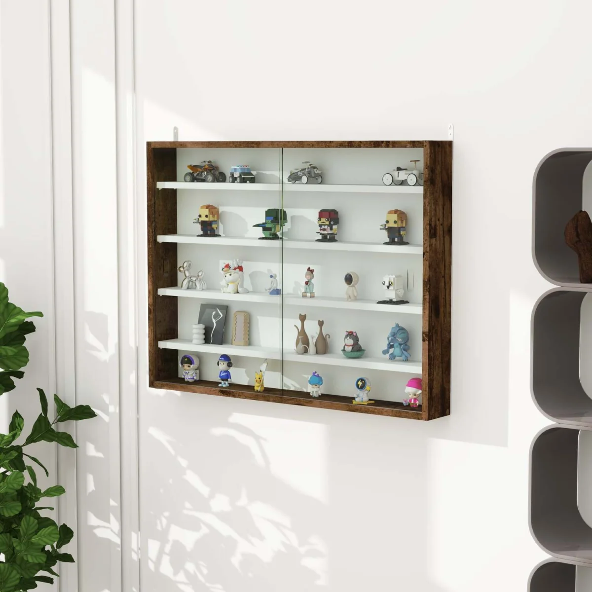 Fitora 5-Tier Rustic Brown Wall Display Cabinet 80 x 9.5 x 60 cm – image 2