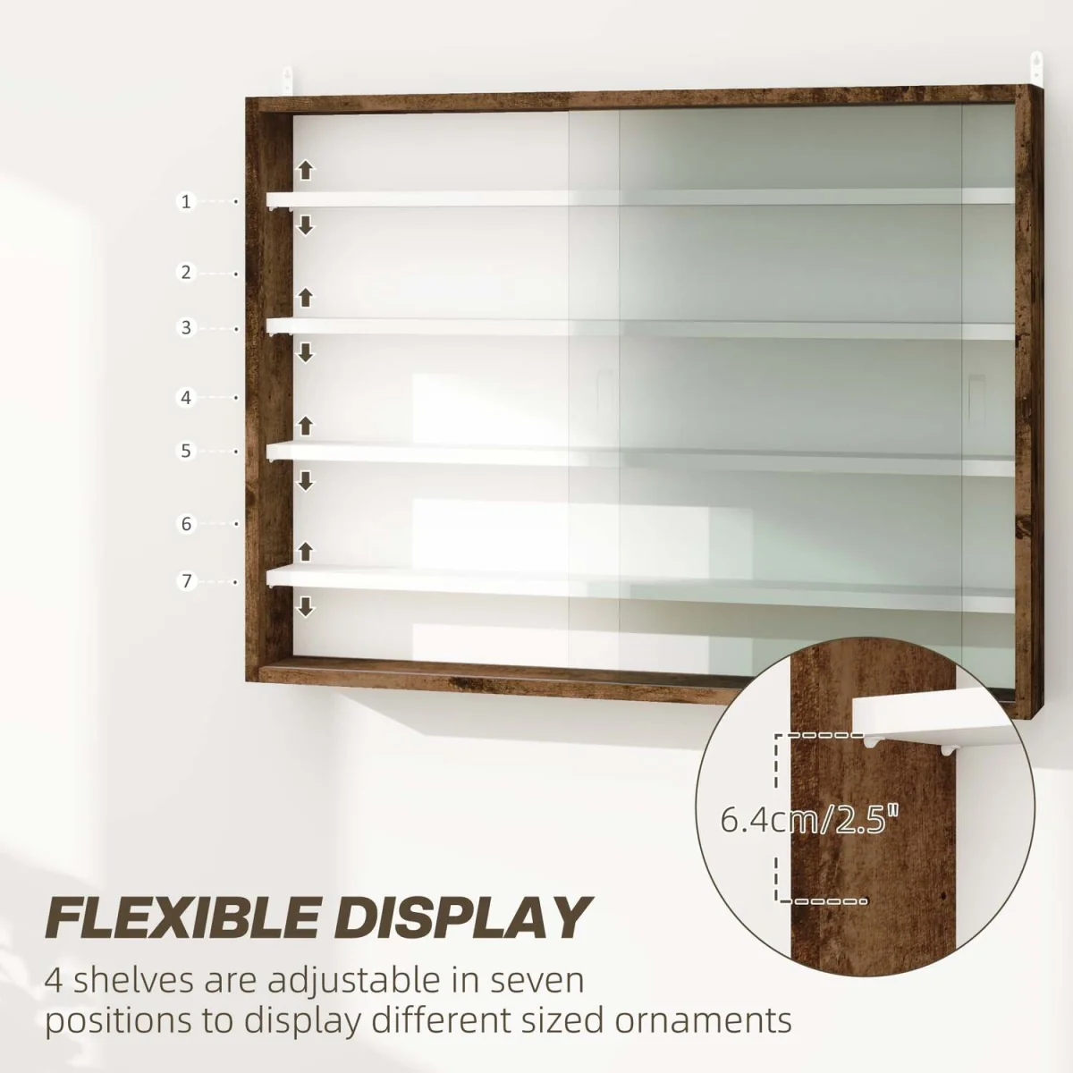 Fitora 5-Tier Rustic Brown Wall Display Cabinet 80 x 9.5 x 60 cm – image 5